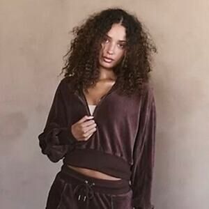 NWT Free People Movement Let’s Volley Velour Hoodie In Cocoa